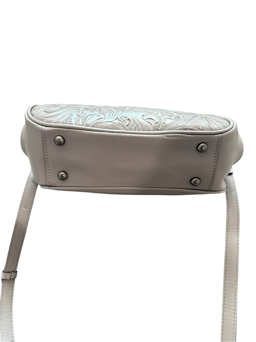 Patricia Nash Gracchi Satchel Tooled Leather Crossbody Bag Frame Handbag Gray - Picture 7 of 14